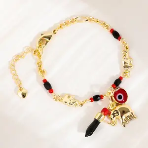 Trendytry Evil Eye Bracelet 14K Gold Plated Elephant Charm Adjustable Hypoallergenic Cultural Symbolism Unique Accessory Luxurious Appearance