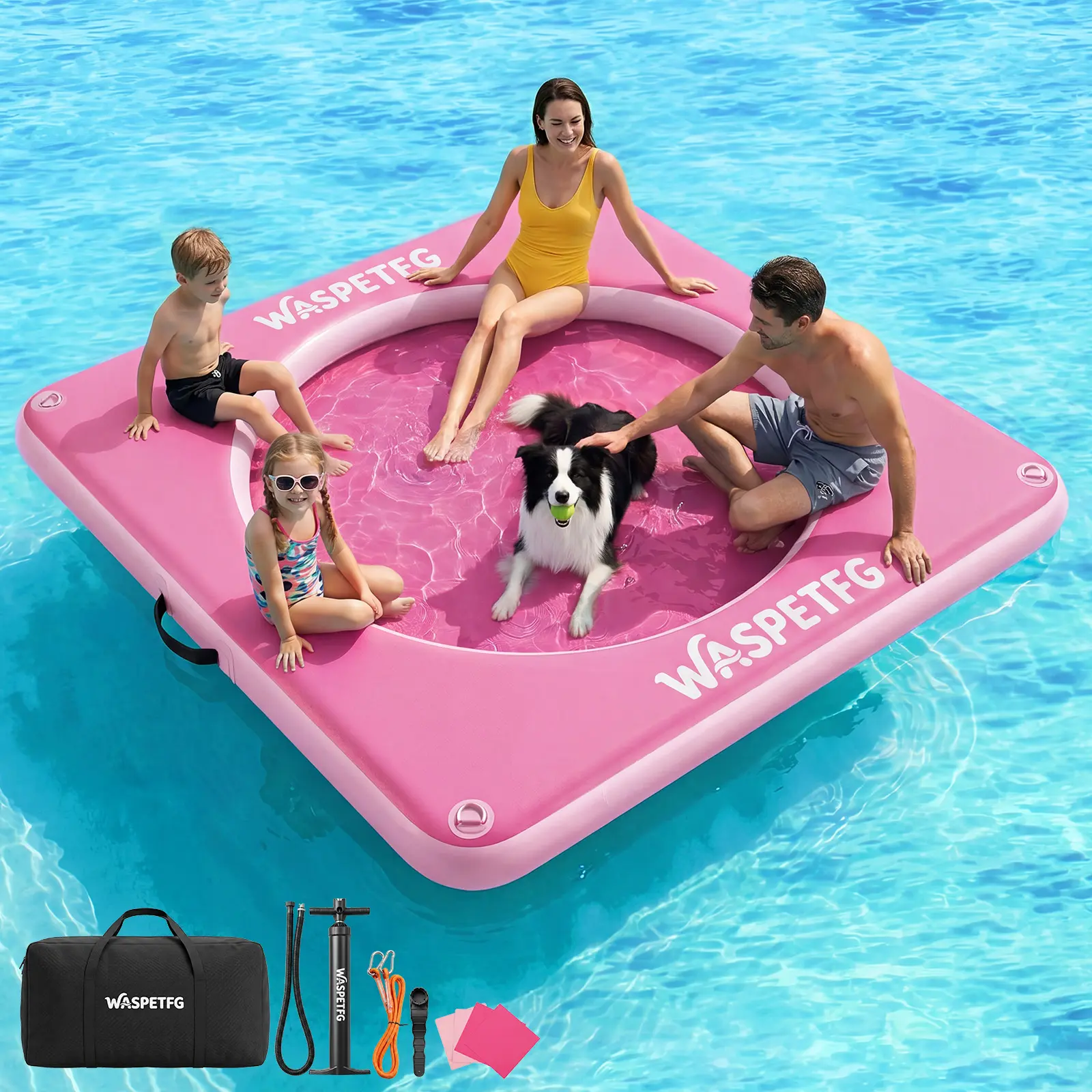 2026 New 8x8/10x6/10x10FT Circle/ H-Shaped/ Square Inflatable Water Hammock for Adults, Fun for Kids Ages 3+, Floating Raft Dock Platform with Mesh, Heavy Duty Water Float Dock for Lake, Beach, Summer Party