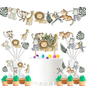 Jungle Safari Party Decor Set - Wildly Adorable Cake Topper, Cupcake Toppers, Centerpieces & Banner for Baby Showers and Birthdays