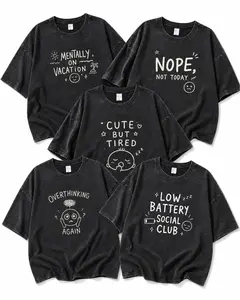 Women’s 5 Pack Oversized Sleep Shirts, Vintage Washed Funny Graphic Pajama Tops, Soft Lounge T-Shirts for Nightwear, Vintage Washed Funny Mood T-Shirts, Casual Short Sleeve Tops for Summer 100%cotton comfortable
