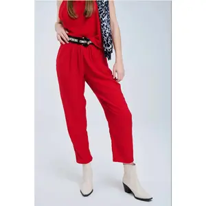 Q2 Summery Pants With Elastic Waist And Pockets In Red