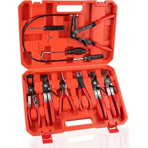 9PCS Hose Clamp Pliers, Long Reach Hose Clamp Tool Remover for Water Hose and Automotive Coolant Radiator Heater with Flexible Wire Long Reach Hose Clamp and Flat Band Pliers, Hand Tools, Tool Box, Steel Hardware