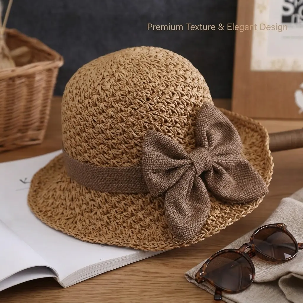 Unisex Hat - Foldable Packable Casual Beachwear Hat with Bow, UV Protection Beach Aesthetic Accessory for Beach, Travel, Gardening, Straw Wide Brim Hats, Casual Beachwear Hats , statement hat