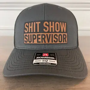 Sh*t Show Supervisor Funny Charcoal Leather Patch Hat