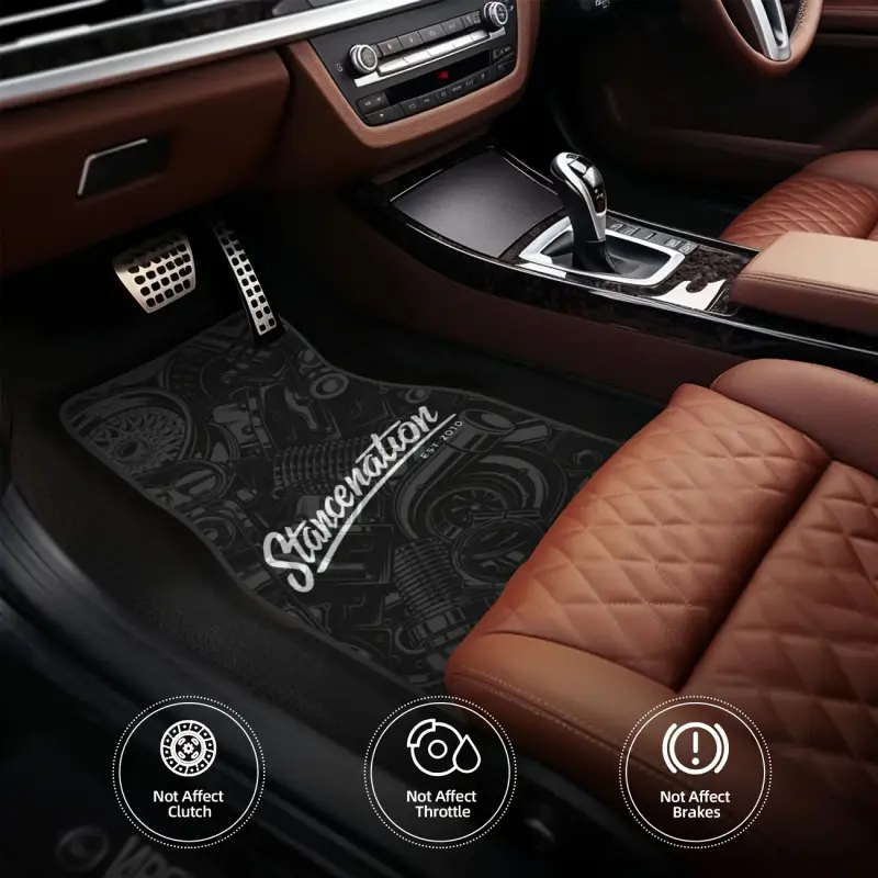 Set of 4, vintage letter print pattern - car floor mats - JDM style, universal non-slip car mats, easy-to-clean polyester mats - all-weather use, suitable for sedans, trucks, SUVs - ideal holiday gift, suitable for men and women