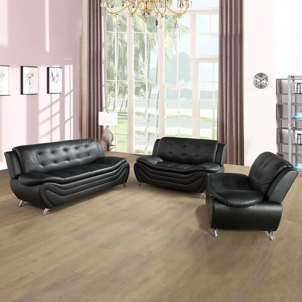 Luxury Sofa Classic 3-Piece Faux Leather Sofa Set for Living Room 3 Seater Sofa 2 Seater Loveseat & Armchair for Home Bedroom Office Comfortable Stylish Design couches