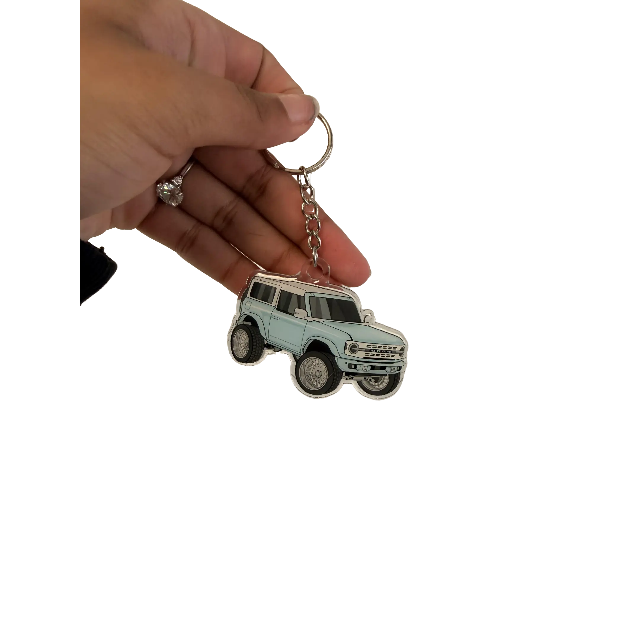 Baby Blue Ford Bronco Acrylic Keychain Accessory for Car Keys, Fashion Costume Jewelry Item, Acrylic Keychain Keychains