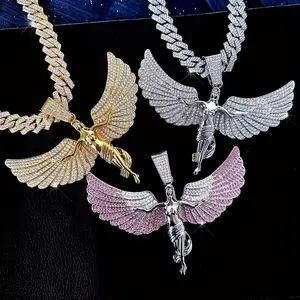 Zinc Alloy Angel Goddess Pendant Necklace with Rhinestone Details Multi Tone Iced Out Bling Jewelry for Women Fashion Gift Idea