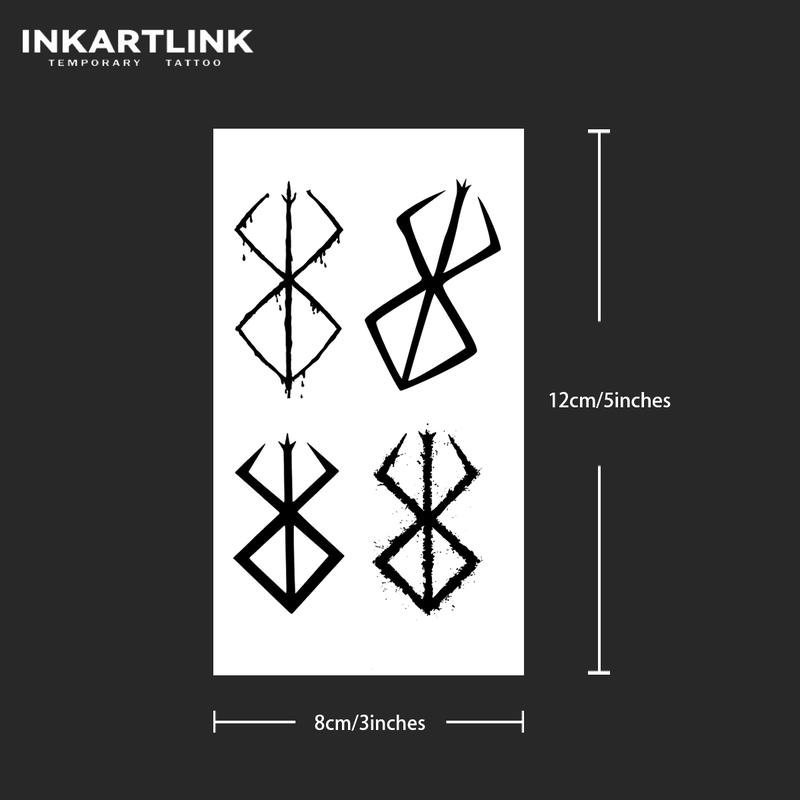 INKARTLINK Tattoo Tech, 2 Sheets Semi-Permanent Temporary Tattoos,Viking Symbol - Berserker , Adult Art Design,Lasts 1-2 Weeks, Waterproof, Realistic Look, No Adhesive, No Reflection,For Man And Woman,Ideal for Swimming, Party