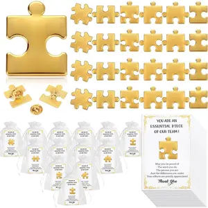 24/48/96 Sets Employee Appreciation Gifts Bulk, Inspirational Employee Of The Month Lapel Pins With Thank You Cards Small Puzzle Piece Gift for Coworkers, Office Staff, Team Building (Gold)