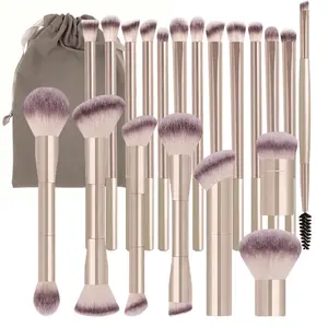 21pcs Professional Makeup Kit, 20pcs Aluminum Brushes, Velvet Bag, Travel Friendly, Perfect Christmas Gift, Essential Makeup Tools, Travel Brush Set