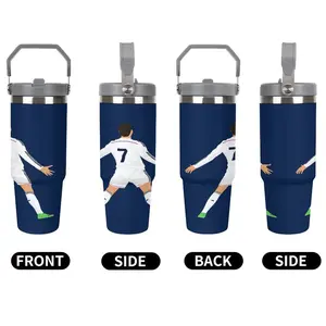 1 PC Portable 30oz Stainless Steel Vacuum Insulated Travel Mug with Lid, Perfect Gift for Valentine's Day Christmas Halloween Football World Cup, Insulated Travel Drinkware