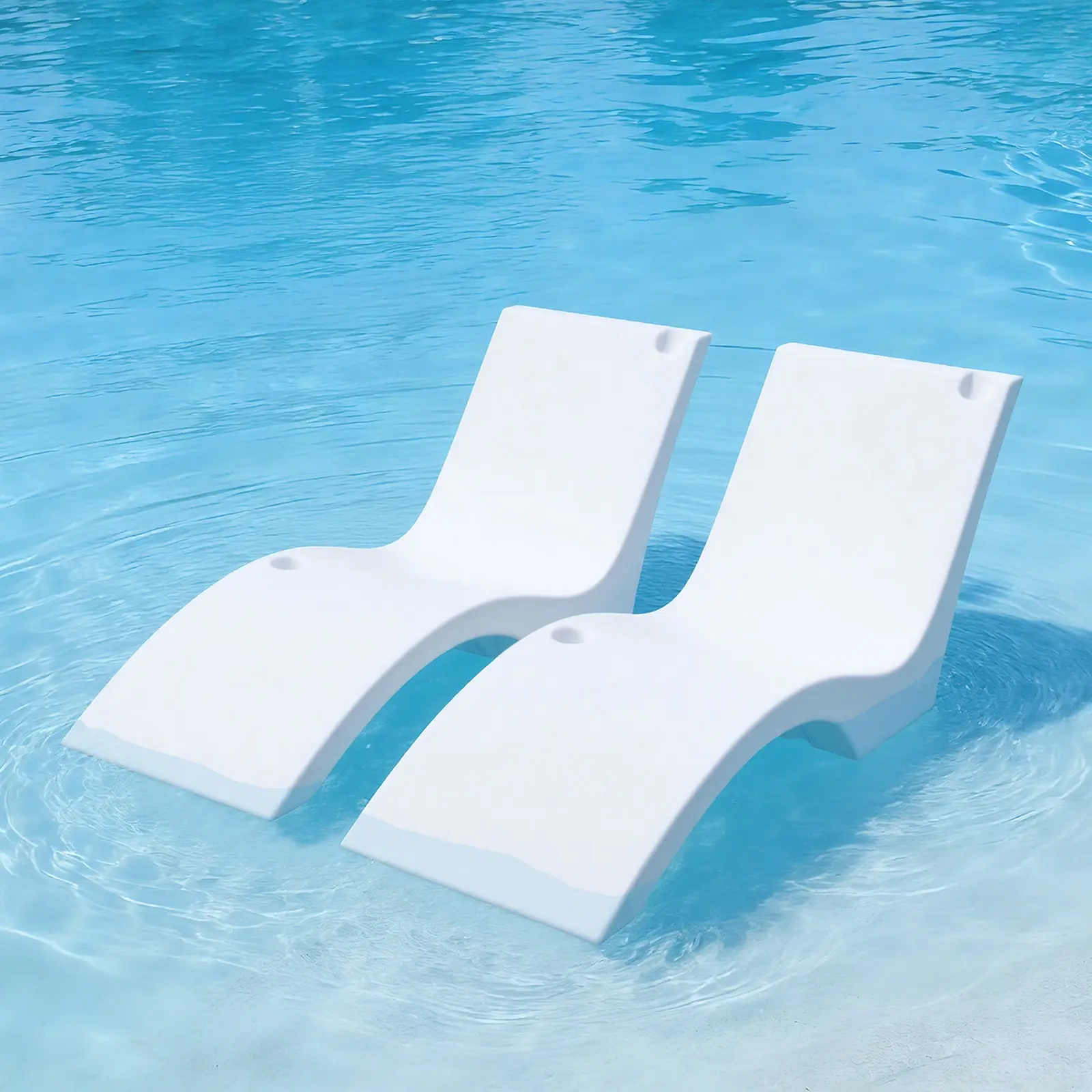 VEVOR In-Pool Chaise Loungers, Set of 2 Anti-Floating Outdoor Patio Furniture, Water-Weighted for Up to 9" Water Depths, with Cup & Phone Holders for Sun Shelves & Tanning Ledges