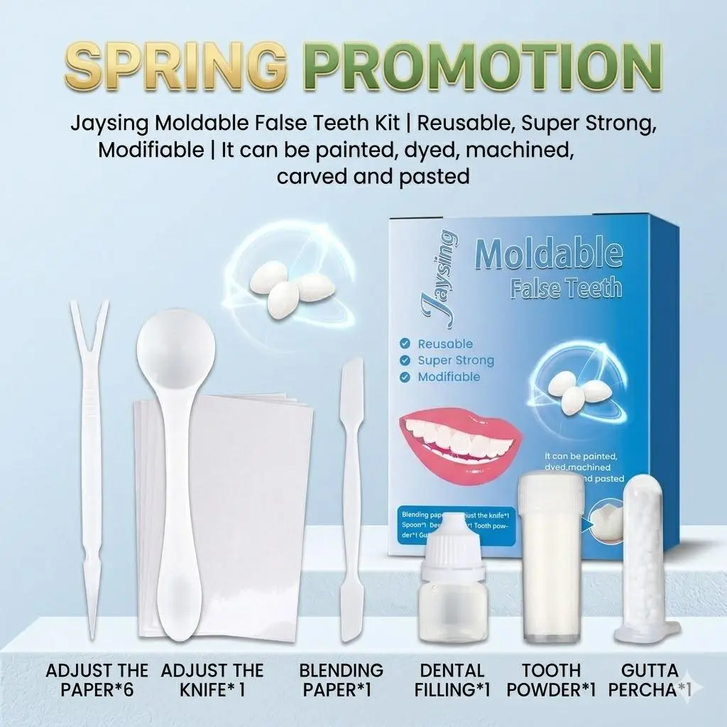 Moldable False Teeth DIY Multi-Pack Kit, Denture Reline Kit with Gutta Percha and Dental Powder, Temporary Repair Tool for Missing Teeth