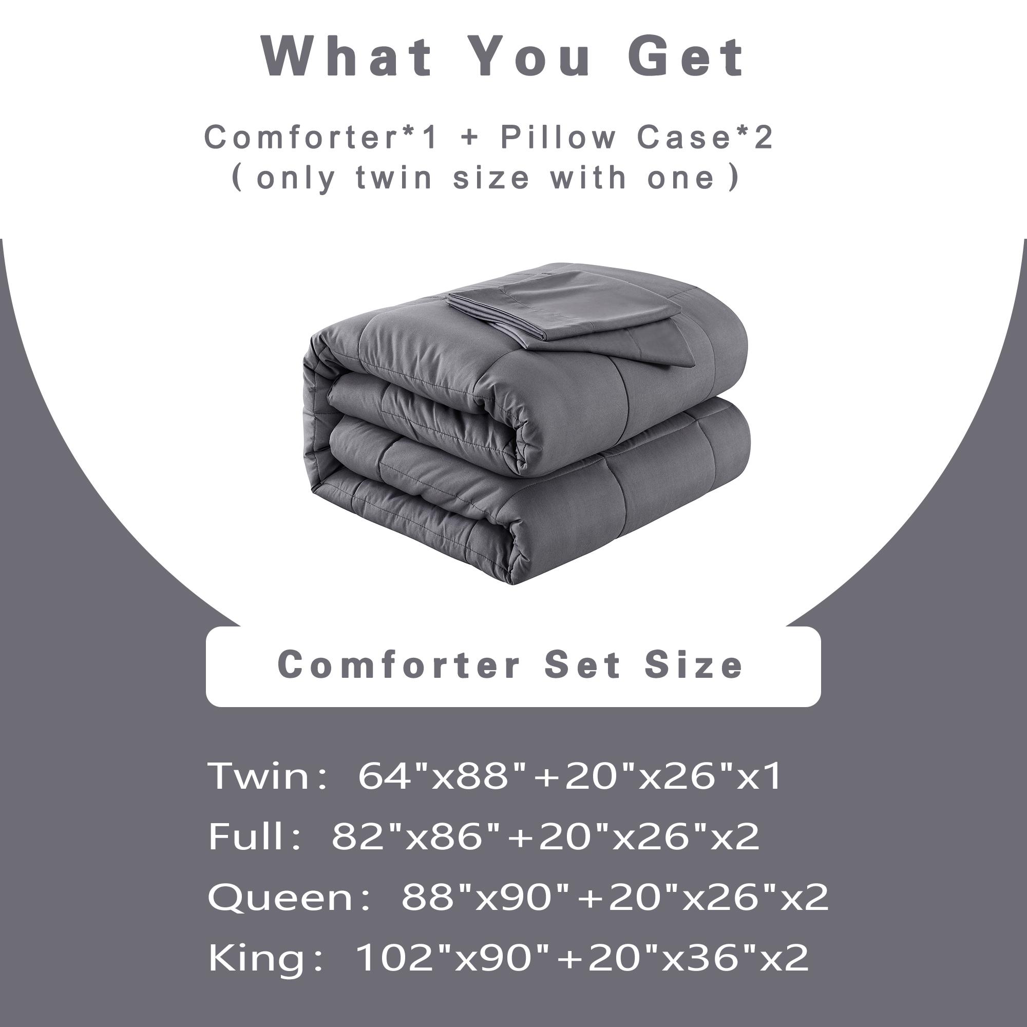 DOWNCOOL 3pcs Lightweight Comforter Set for All Seasons, Bed in a Bag with 1 Comforter & 2 Pillowcases (Only 1 for Twin Size), Quilted Box-Stitch Design