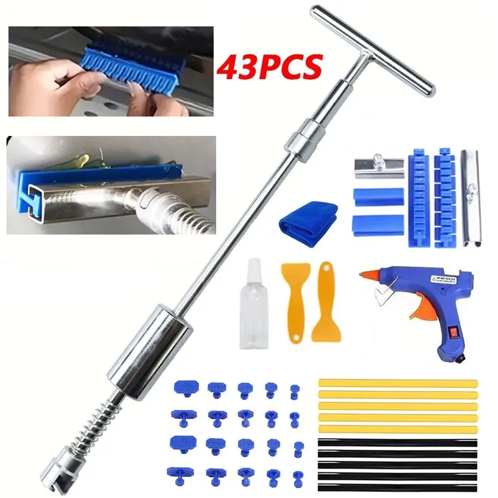 43-Piece Car Dent Repair Kit, Car Dent Remover, Dent Remover Tool For Car, Adjustable Long Reach, Includes Pads and Glue Gun, Comprehensive Auto Dent Fix Set, Us Plug