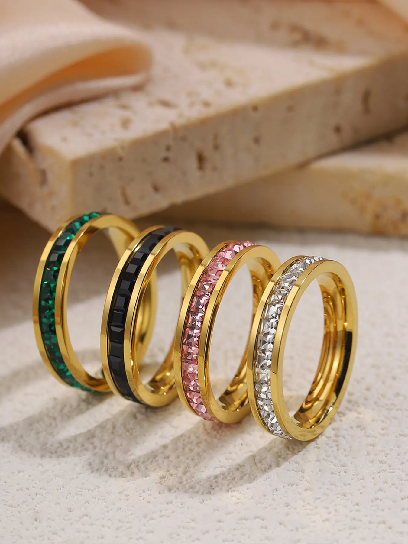 Classic Single-Row Diamond Ring, Stackable Rings, Stainless Steel Jewelry, Elegant Design, Perfect Gift for Daily Wear, Special Occasions & More