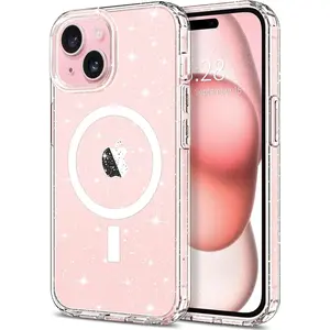 Entronix Glitter Clear Case for iPhone 14, [Magnetic-Compatible] Crystal Clear Sparkly Bumper Cover Smartphone Cellphone