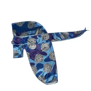 Jiggsaw Durag for Men & Women - Silky Wave Cap with Long Wide Straps, Breathable & Sweat-Wicking, Stylish Hair Care & Comfort Fit, Motorcycle Cap Head Wrap - Blue Camo Durag