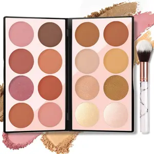 Blush Contour Highlighter Makeup Palette with Brush, Matte Mineral Face Blush Powder Cheek, Bright Shimmer Bronzer Makeup Blushes Set Foundation Gift
