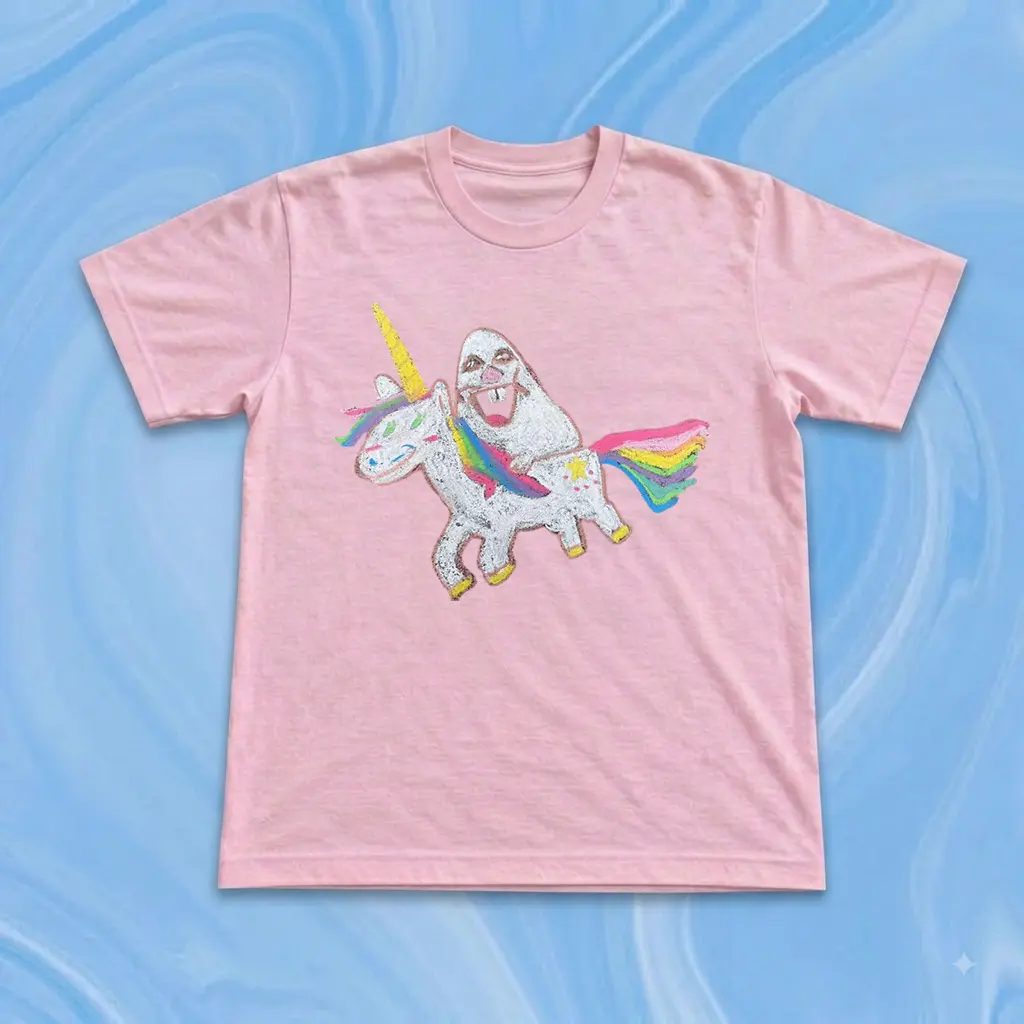 Funny Hamster Riding Unicorn T-Shirt, Cute Chubby Hamster Pink Graphic Tee, Rainbow Unicorn Crayon Doodle Meme Shirt, Aesthetic Y2K Weirdcore Gift Unisex Top