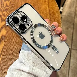 Clear Plating Magnetic Case For iphone 17Air 17 16 15 14 13 12 11 Pro Max Plus Lens Protection For Magsafe Wireless Charging Cases Cover Shockproof Smartphone