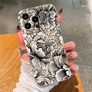Floral Line Patterned Drop Resistant Full Coverage Protective Lens Protector Case, Soft Shell Design, Compatible with Multiple iPhone Models