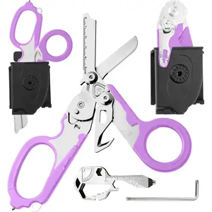 6 in 1 Multipurpose Emergency Trauma Shears Scissors with Holster, Camping with Breaker, Strap Stainless Foldable Scissors Pliers