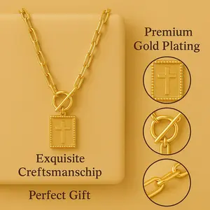 Charm Outdoorfun Cross Choker Necklace for Women Gold Layered Chunky Paperclip Chain with Jesus Blessing Engraving Hip Hop Jewelry Unisex BlackFriday Gift