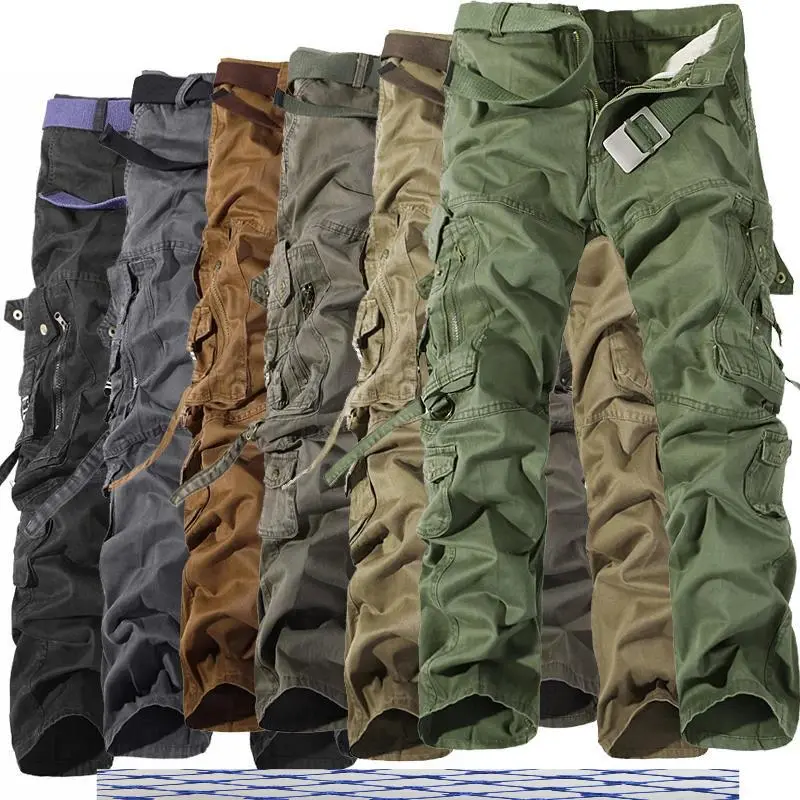 Men's Tactical Cargo Pants - 8-Pocket Loose Fit Cotton Fabric Combat Work Pants, Camo Print Cargo Style Outdoor Workwear, Sizes 28-42, Beige/Black Summer Menswear Trousers