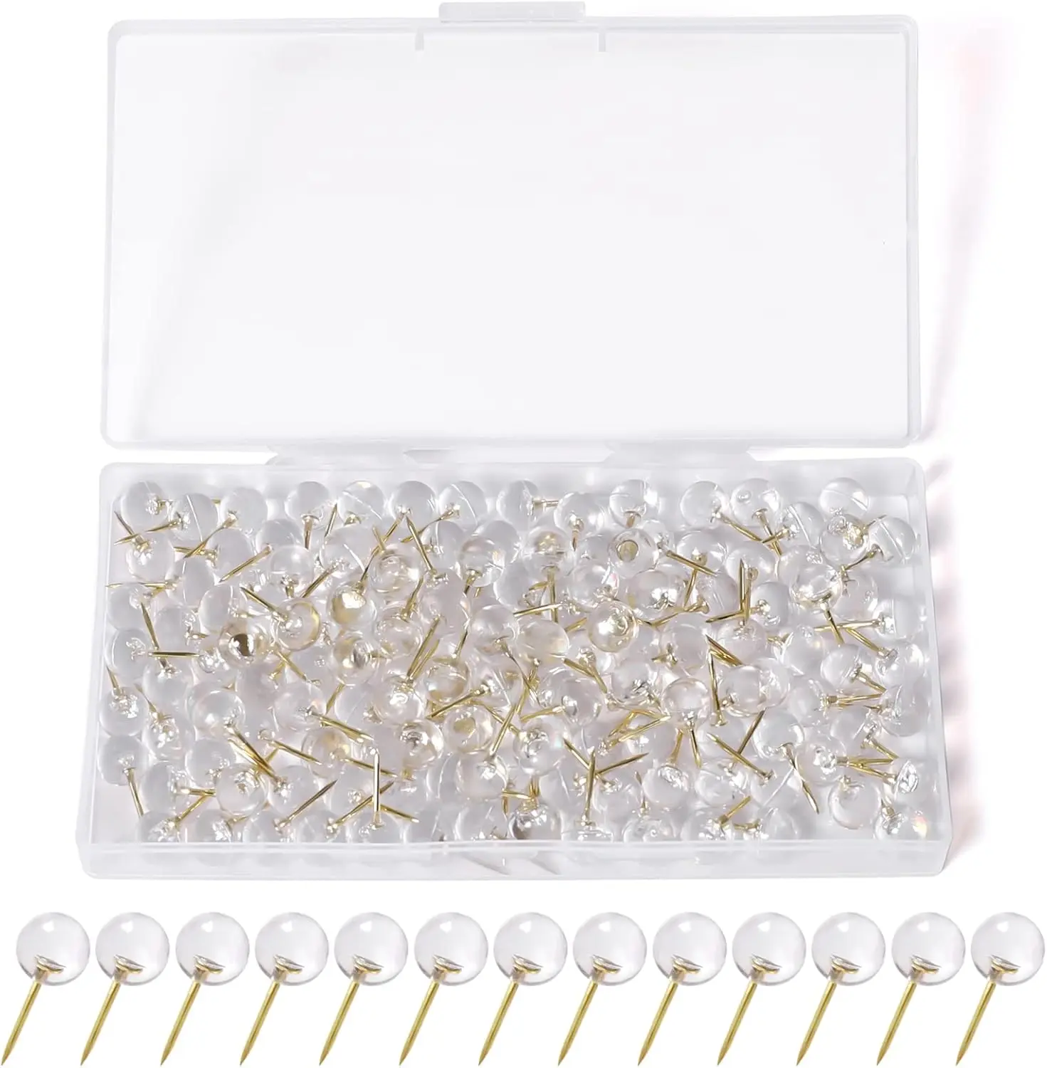 150 count Push Pins, Standard & Transparent Plastic  Steel Point Thumb Tacks for Wall, Office & Craft Organization ()