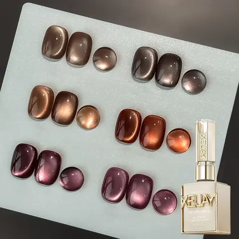 XEIJAYI 6PCS 15ML TPO&HEMA-Free Long-Lasting Alcohol-Free Cosmetic Coffee Cat Eye Gel Nail Polish Set, 6 Warm Coffee Shades with Fine Glitter, Magnetic Shimmer Effect, Soak-Off UV LED Gel for DIY Manicure, Home & Salon Use