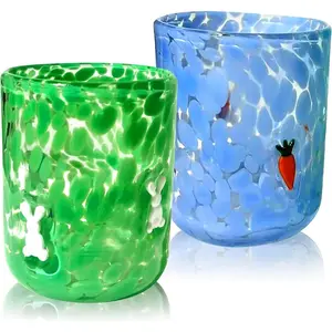 2 Pcs Icon Juice Glasses 16oz Stemless Drinking Glasses Reusable Coconut Tree Lemon Juice Glass Cocktail Drinking Cups for Home Party Favors Gift Supplies Summer Beach Party Drinkware Cup (Easter)