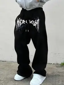 Men's Casual Sporty Long Pants, Thorn Lightning Totem Print, Drawstring Wide Leg, Loose-Fitting, All Seasons Wear, Men's Fashion, Athleisure Style Bottoms