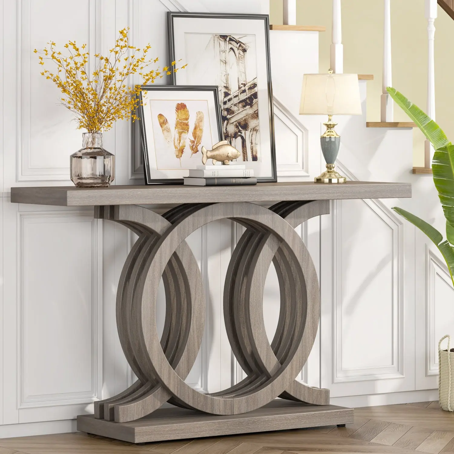 Spaco Round Base Console Table - Elegant Wooden Frame Modern Accent Table, Stylish Entryway Piece for Hallway Unique Decor, Entryway Table