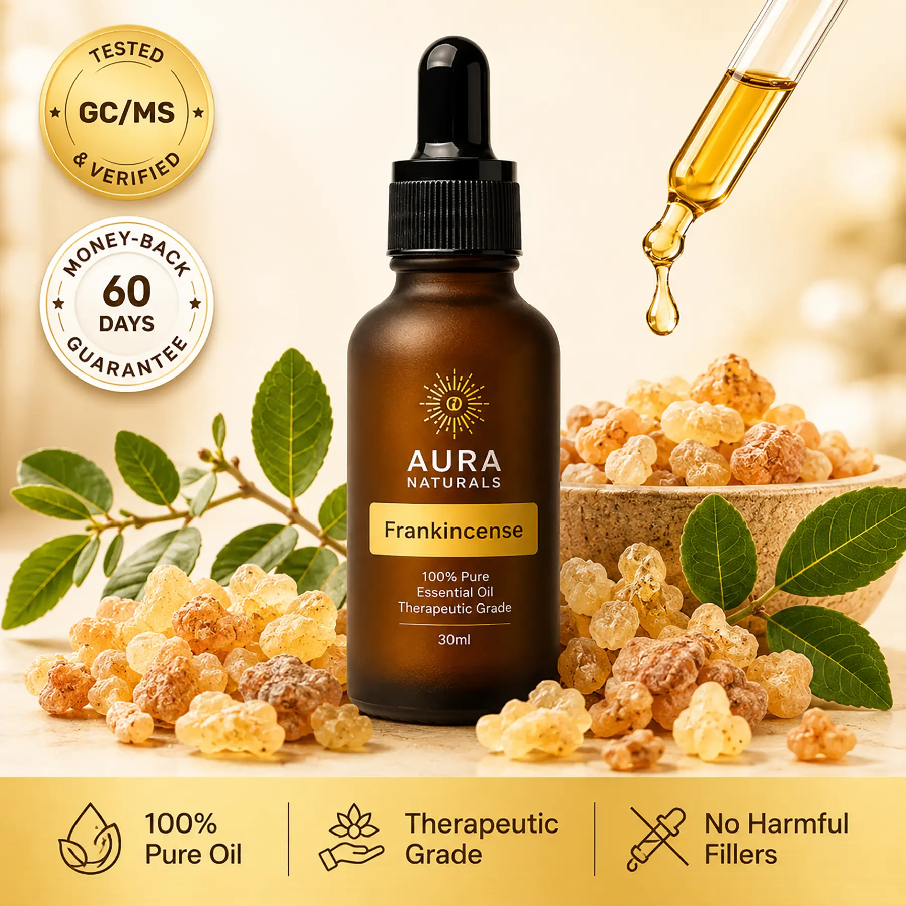 AURA NATURALS Frankincense Essential Oil 30ml 100% Pure Therapeutic Grade