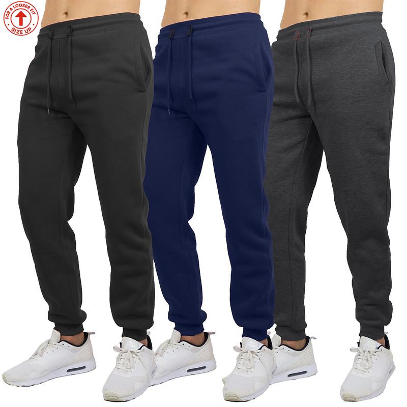 Men's 3 Pack Fleece Active Athletic Jogger Sweatpants with Drawstring Sizes S-2XL Breathable