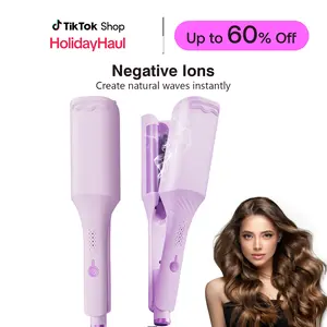 Curling iron, negative ion ceramic coating, anti-snagging chip, dual voltage, lightweight and portable, multi-functional styling tool, creates smooth and shiny hair, women's/Christmas gift, 32mm wide handle.