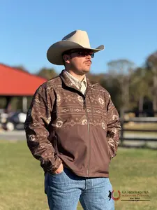 Ariat Logan Softshell Jacket Banyan Bark Southwest Print-10055416 Menswear Long Sleeve Dressy Coats with Lofty Sherpa Lining & Chest Pocket