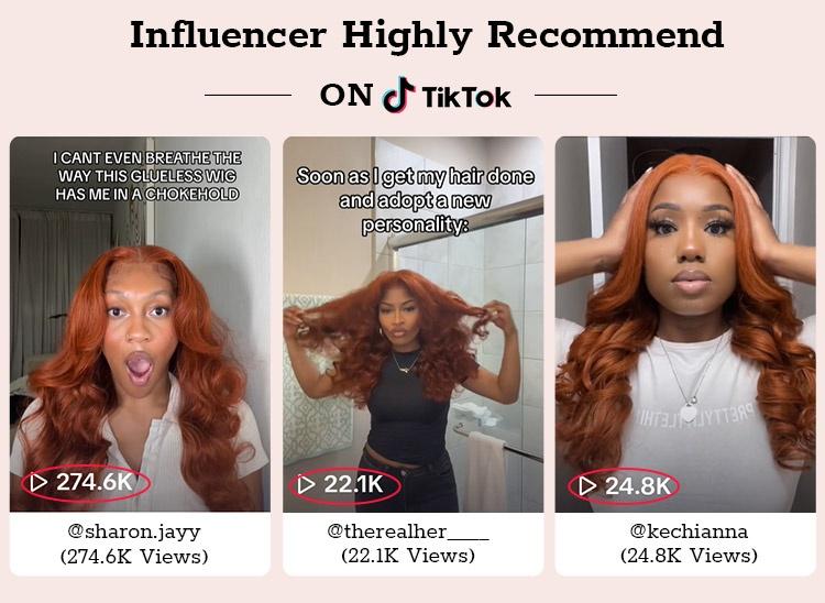 【13x6 Copper】Alipearl Hair Copper Orange Wig Pre Cut 13x6 Lace Closure Wig Human Hair Body Wave Glueless Pre Curled Wig