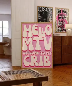 Welcome To My Crib Poster, MTV Poster, Typography Print, Hello MTV Print, 70s Art, Preppy Decor, Girly Decor, Funky Bar Cart Wall Art Room Decoration