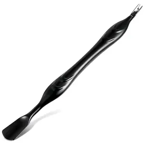 Professional Double Ended Stainless Steel Dual Head Cuticles-Pusher Tool, Cuticle Pusher Trimmer with Fork, Cuticle Pusher Cutter and Remover, Cuticles Stick for Manicures and Pedicures (Black)