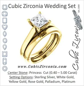 CZ Wedding Set, featuring The Kaela engagement ring (Customizable Princess Cut Solitaire with Stackable Band)