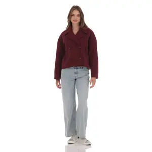 Double Breasted Short Trench in Burgundy