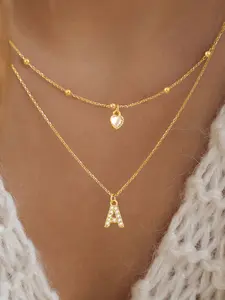 Women's Zirconia Letter Heart Pendant Necklace Set, Stainless Steel Chain, Fashion Multi-Layer Jewelry for All Seasons, Multilayer Necklace