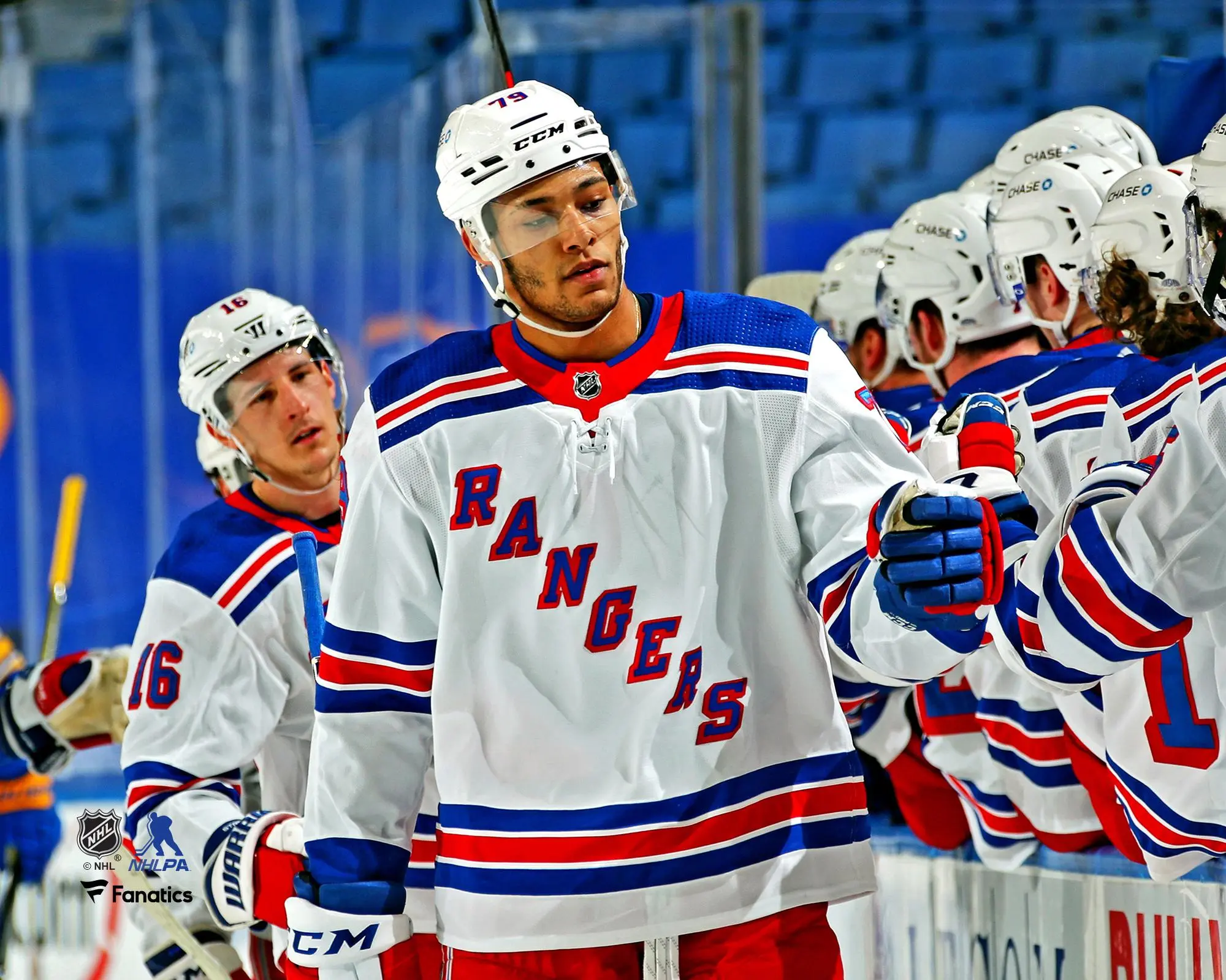 K'Andre Miller New York Rangers Unsigned 1st NHL Goal Celebration Photograph - NHL Memorabilia