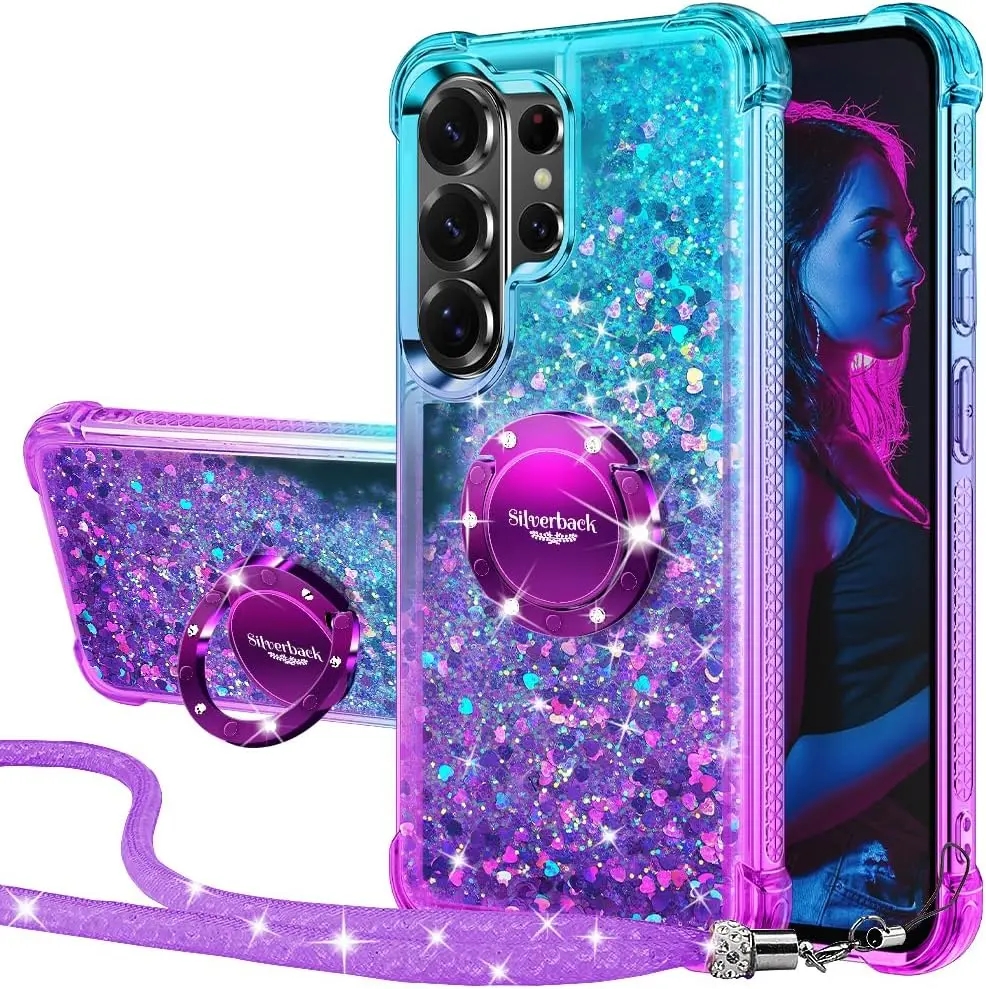 XYZ Cellphone Case - Compatible with Apple & Samsung, Women's Shiny Holographic Glitter Cute Design, Shockproof Protection, Magnetic Diamond Ring Holder, Lanyard Accessory, Responsive Button Coverage