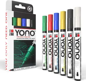 Marabu Acrylic Paint Markers - 6 Pack - Fine Point Acrylic Paint Pens for Rocks, Wood, Canvas, Glass, Ceramic, and Tumbler Making