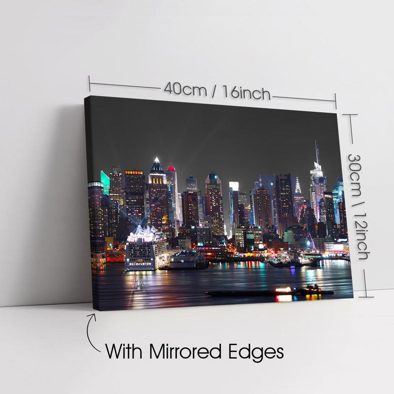 New York City Night View Canvas Print with Frame, Modern Art Decoration, Living Room Bedroom Decoration, Hallway Office Mural, Ideal Gift, Poster, Wall Art Painting