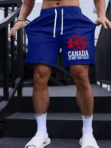 Men's Casual Activewear Summer Shorts with Cartoon Cat & Shark Print, Geometric, Drawstring Waistband, Knee-Length Fitted Design for Outdoor Activities